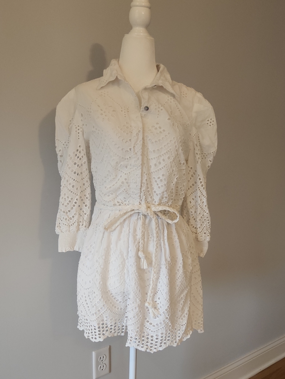 Misa Los Angeles White Eyelet Romper with Tie Waist